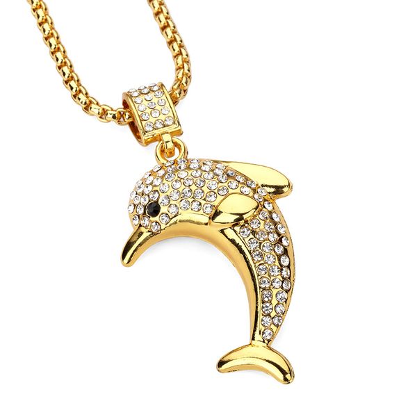 

мода 2018 новый дельфин ожерелье негр улица марка золотая цепь для мужчин хип-хоп ювелирные изделия bling bling рок коробка подарки, Silver