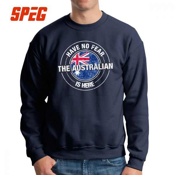 

have no fear the australian is here sweatshirts australia men unique 100% cotton crewneck pullover warm hoodies apparel, Black