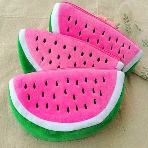 

1pc 15*9cm lovely velishy fashion cosmetic bags & cases watermelon plush stationery pencil case pen purse bag