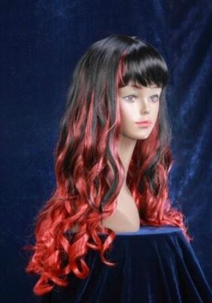 

new black & red mixed long curly wig