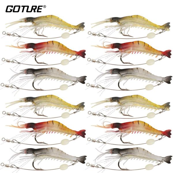 

goture 12pcs/lot soft lure fishing lure set shrimp luminous artificial bait trout bass salmon 6g 8cm pesca