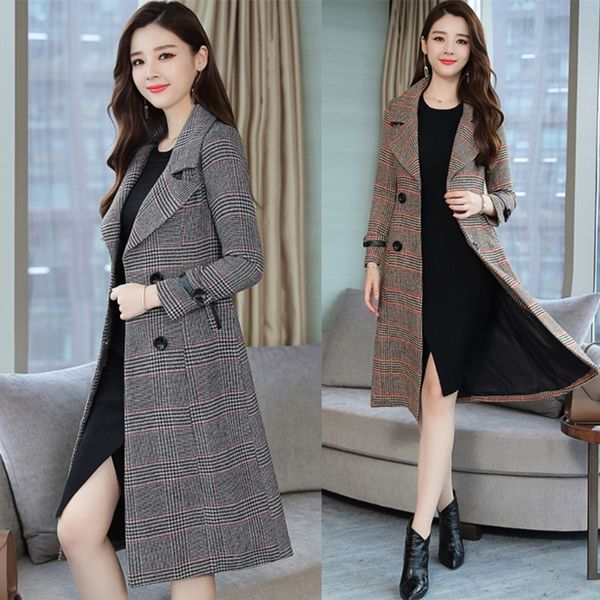 

houndstooth woolen coat women's autumn and winter wear new slim temperament fashion wild woolen coat jq310, Black