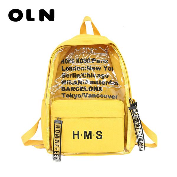

transparent women canvas backpack korean harajuku school bag for teenager girls boys printing bookbagtravel rucksack moclila