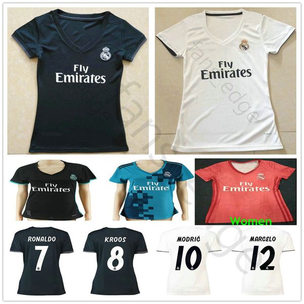

Woman Real Madrid Soccer Jersey 10 MODRIC RONALDO BALE ISCO ASENSIO KROOS VARANE Custom White Black Women Ladies 17 18 19 Football Shirt