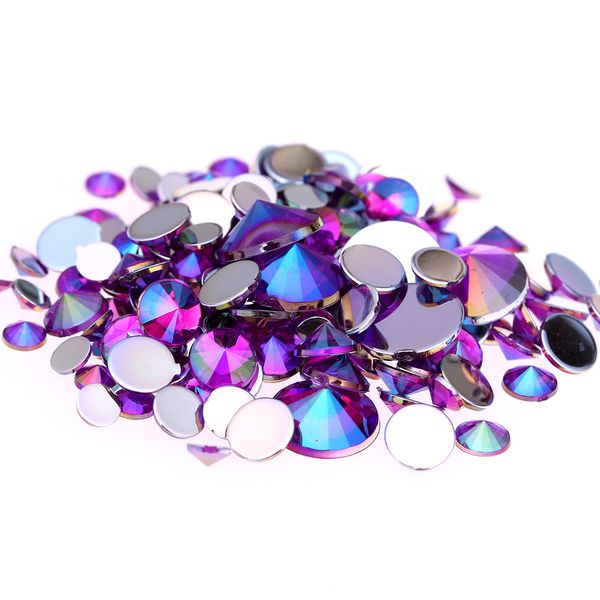 

4mm 5mm 6mm 10mm and mixed sizes purple ab acrylic rhinestones for nails design crystal 3d nail art glitter decorations, Silver;gold