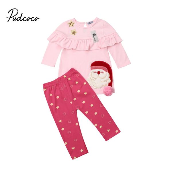

casual princess girl christmas cotton t shirt dress+pants 2pcs outfits set 0-5t, White