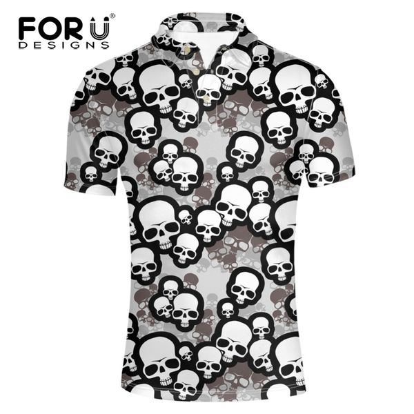 

forudesigns men's brand short sleeve skulls design shirt male summer breathable clothing casual s men, White;black