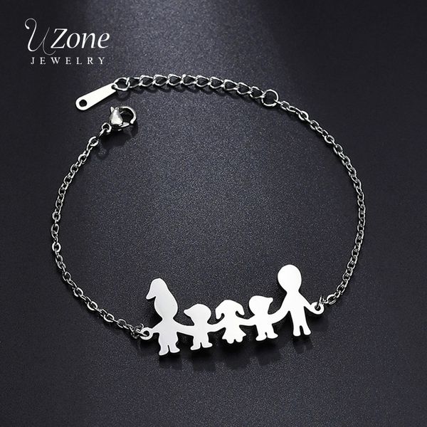 

uzone simple family jewelry stainless steel bracelet silver father mother children son daughter link chain bracelet for women, Black