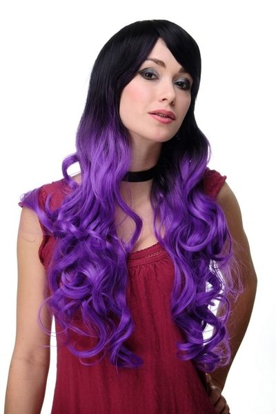 Wig Women S Wig Ombre Black Lilac Curly Lace Very Lang 75