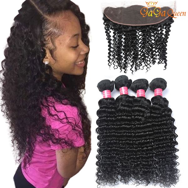 2019 Peruvian Deep Wave Hair Bundles With 4x13 Lace Closure Peruvian Deep Wave Human Hair Weave Bundles Ear To Ear Lace Frontal From Gagaqueen
