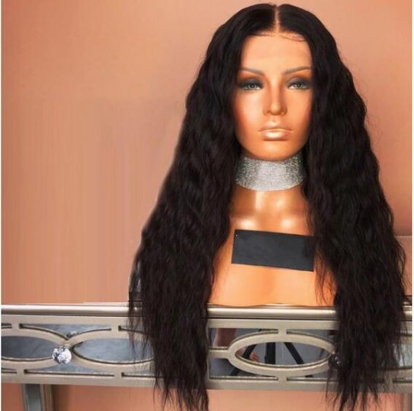 

mhazel длинные кудрявый вьющиеся синтетические женские черный цвет натуральный полный волос вино афро парик средней части, Black