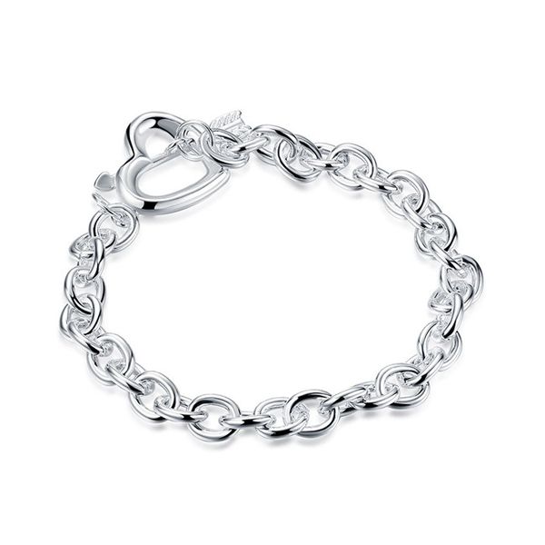 

one arrow through the heart bracelet - no words sterling silver plated bracelet ; men and women 925 silver bracelet spb034, Black