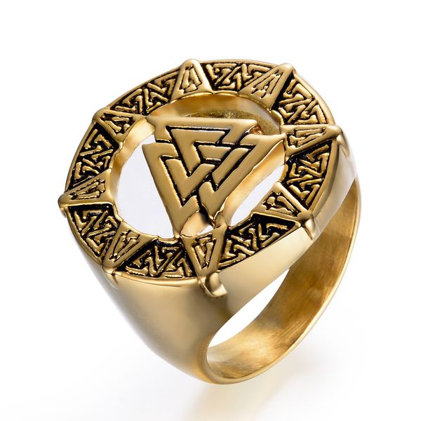 

amgj nordic odin symbol stainless steel rings viking warrior men ring punk style vintage paty jewelry gifts, Golden;silver