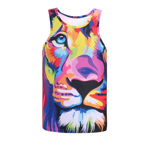 

new impression style men 3d vest printing watercolor lion animals summer cool slim tank tees asia size, White;black
