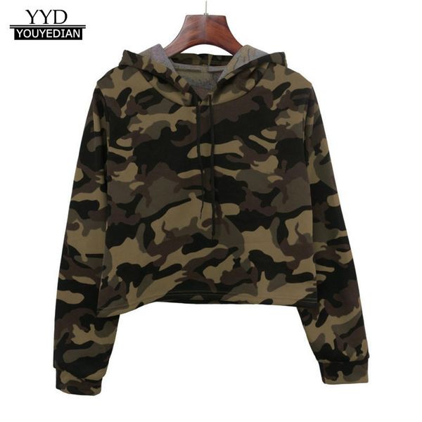 

2018 clothes womens hoodie long sleeve camouflage patchwork o neck sweatshirt casual hooded blouse crop moletom feminino #, Black