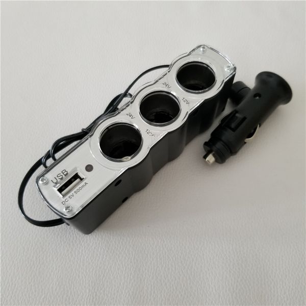 

1 to 3 splitter car 0120 cigarette lighter with usb porous power charging adapter converter