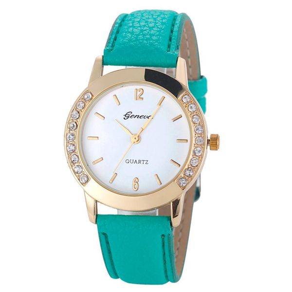 

Relojes Feminino watch Women Casual Leather Strap Quartz Watch Diamond Gold Case Ladies Clocks Watch With Bracelet Reloj Mujer