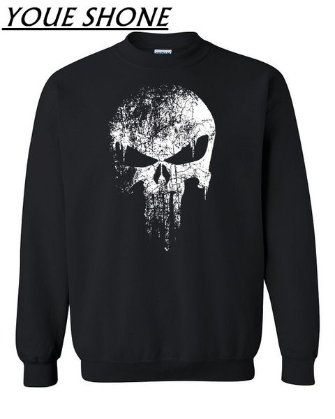 

harajuku skull print men's sweatshirt men super hero series punisher fleece jacket coats male cotton jersey fitness basic pullover spor, Black