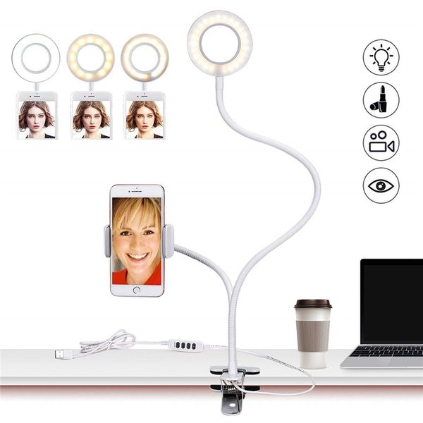 

New elfie ring light with cell phone holder tand for live tream makeup led de k lamp lazy bracket long arm mobile phone clip holder