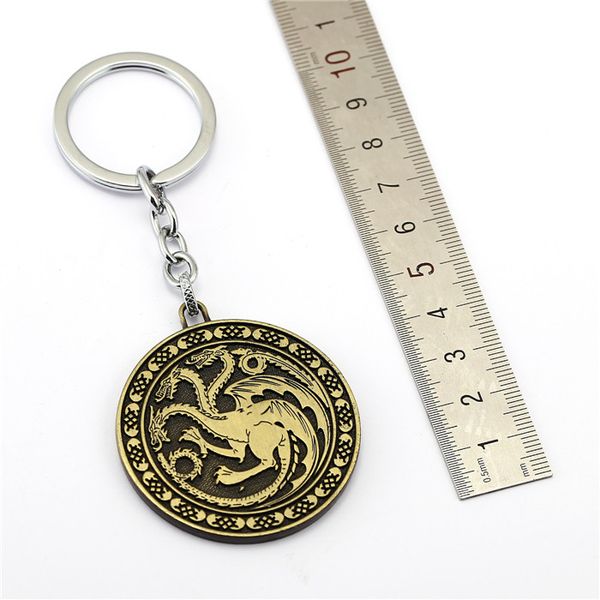 

12pcs/lot new keychain house targaryen emblems three-headed key chain ring holder jewelry, Silver