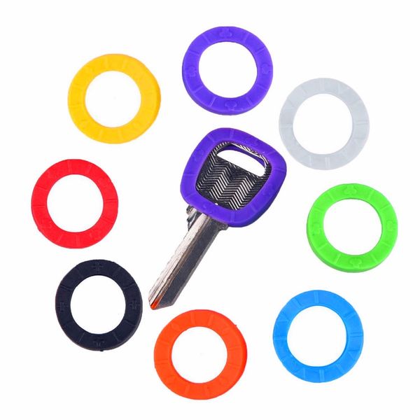 

new color 8pcs/16pcs hollow environmental protection multi color rubber soft key locks keys cap key covers er keyring, Silver