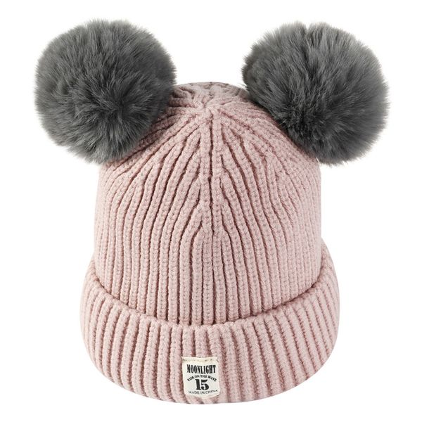 

cute baby children double pom pom hat 2018 winter warm knitted beanies cap kids pompom hats earmuffs caps for boys girls bonnet