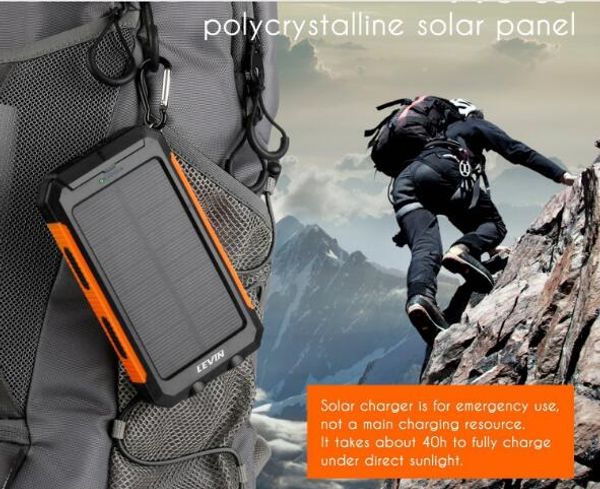 

travel camping waterproof 2 USB Port Solar Power Bank Charger External Backup Battery With Retail Box For iPhone iPad Samsung,50000mAh