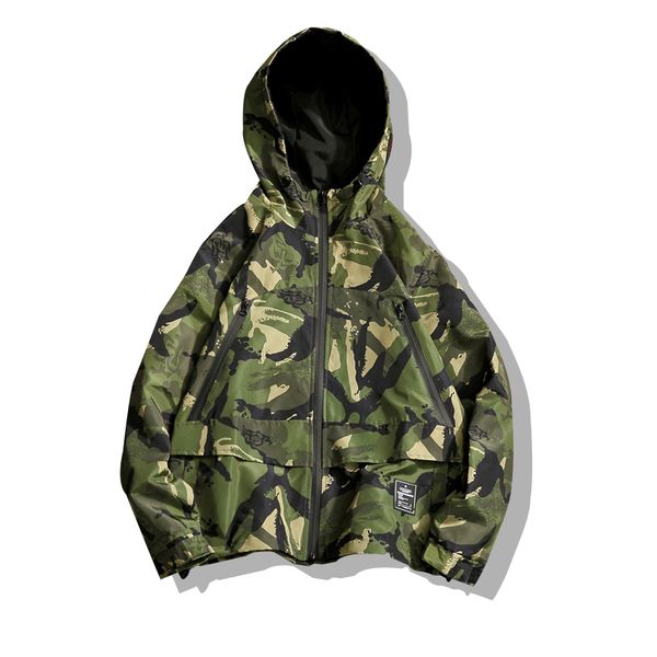 

2018 autumn new men's camouflage zipper waterproof hooded jacket fashion trendy bomber jacket windbreaker waterproof plus size, Black;brown