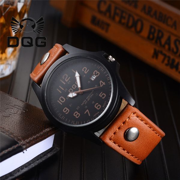 

dqg brand new men's leather strap watch high fashion casual wristwatch black watchcase quartz watch brown blue red black green, Slivery;brown