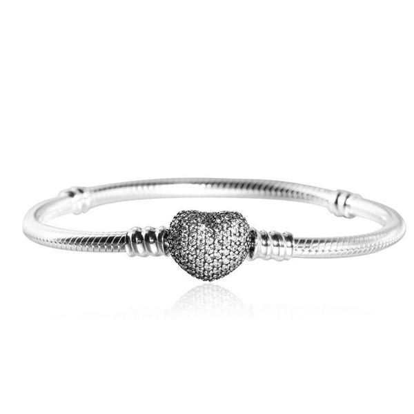 

fits pandora charms silver bracelets for women clear cz rose gold heart shape clasp snake chain diy fashion bracelets silver 925 jewelry, Golden;silver