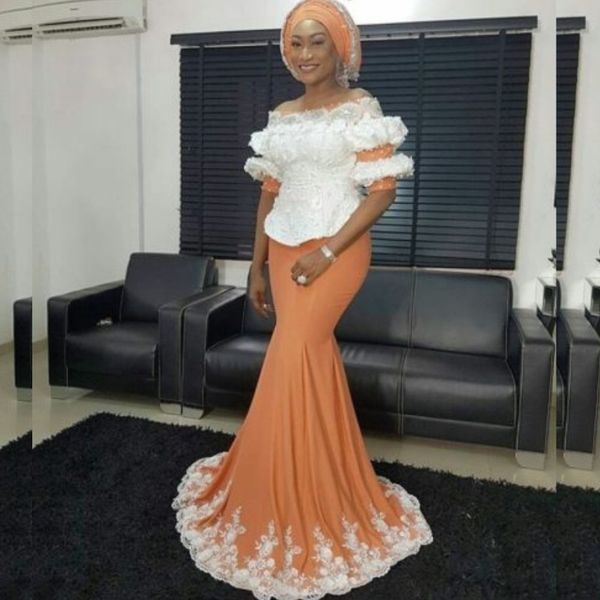 

aso-ebi glamorous mermaid prom dresses off shoulder beads lace appliques short sleeve party dress floor length 2018 prom dresses, Black