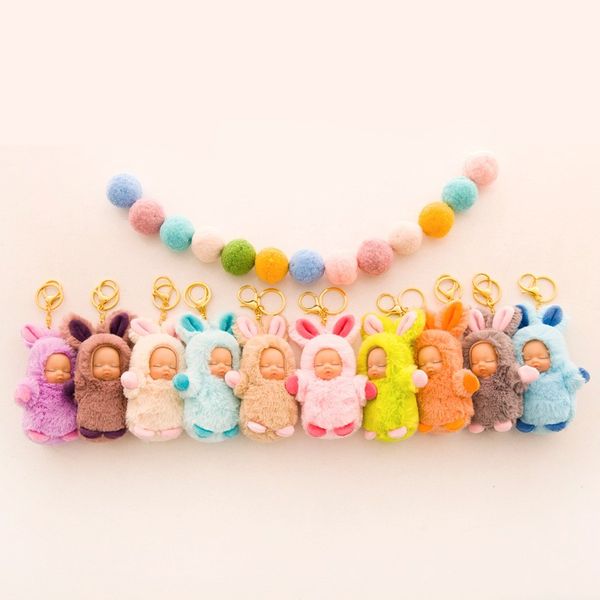 

мультфильм милый кролик сон кукла ребенка плюшевые игрушки с брелок мех pom pom куклы брелок женщины автомобиля сумка шарм брелок
