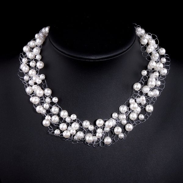 

new multilayer simulated pearl accessories beads collar choker necklace for women wedding party jewelry statement necklace x1725, Golden;silver