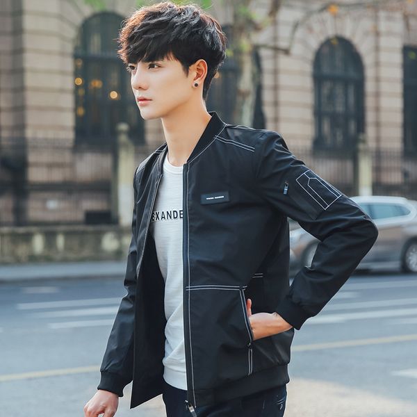 

2018 brand men spring autumn casual jacket men's slim fit pure jacket and coat mens stander collar veste homme m-3xl, Black;brown