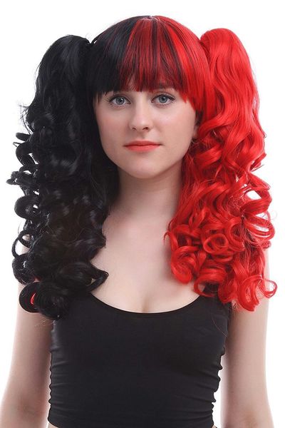 

harley quin lolita synthetic wigs clip-on ponytails curly wave hairs cosplay, Black