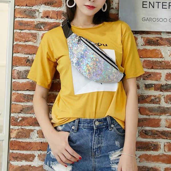 

mojoyce sports fashion women sequins waist packs pu leather shoulder bags chest bag street shining bling sequins waist bag