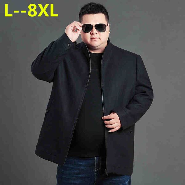 

plus size 8xl 6xl 5xl 2018 autumn winter male woolen coats business jackets mens solid color thicken warm wool&blends overcoat, Black