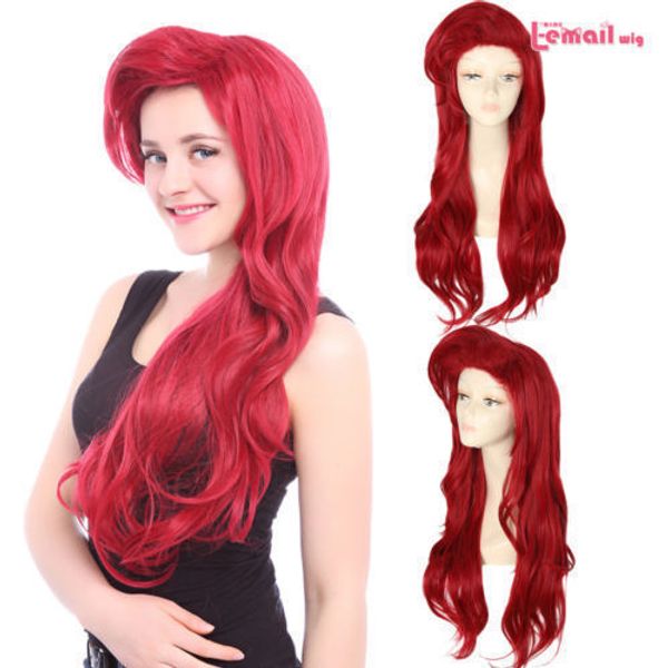 

halloween wigs 70cm long dark red little mermaid ariel curly wavy cosplay wig, Black