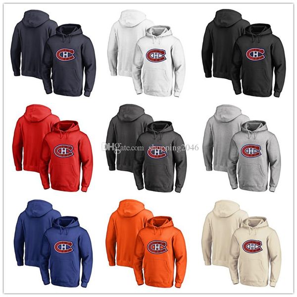 

men's montreal canadiens fanatics branded black ash white red orange embroidery primary logo pullover hoodies long sleeve outdoor wear, Blue;black