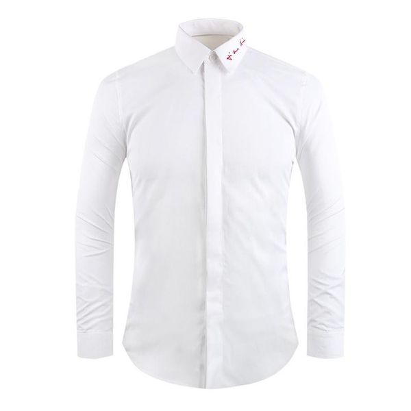 

2018 men casual shirt slim fit classic signature design collar embroidery shirt new camisa masculina chemise homme shirt 3xl, White;black