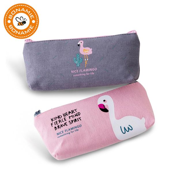 

bonamie 2017 teenager flamingo cosmetic bags zipper canvas fabric pencil case ideal for school college unique make up bag
