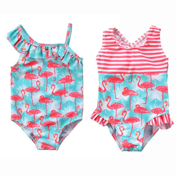 

2018 flamingo kids baby girl bikini tankini bodysuit beach suit swimsuit swimwear bathing summer striped cute suit, Blue