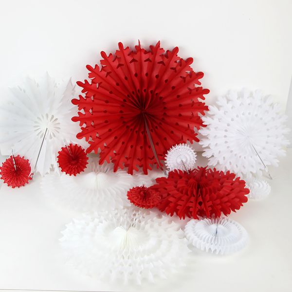 Conjunto de 12 Papel de Floco de Neve Fan Tissue Tissue Pinwheels Fã de Papel Pendurado Flores Aniversário Festa de Casamento Festa Bolo Espaço Decoração