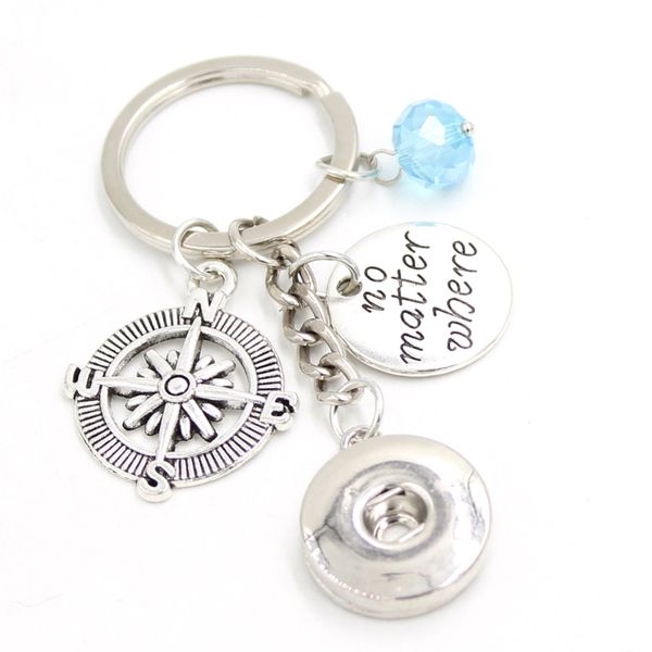 

new arrival wholesale 18mm snap jewelry nautical compass key chain no matter where handbag charm snap keychain key ring gift for men women, Slivery;golden