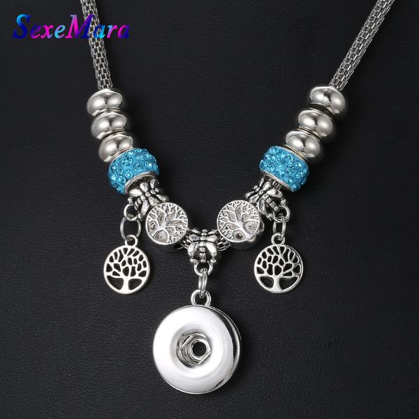

new snap jewelry snap buttons bead necklace fashion tree of life with chain necklace fit 18mm buttons jewelry, Silver