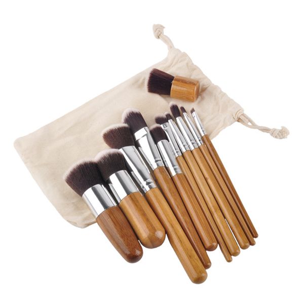 

professional brush 11pcs/lot bamboo handle makeup brushes,11pcs make up brush set cosmetics brush kits tools epacket free