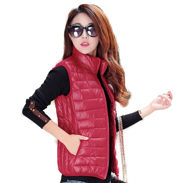 

black vests for womens winter down vests femme quilted slim fit puffer jackets ladies fashion halter neck red, Black;white