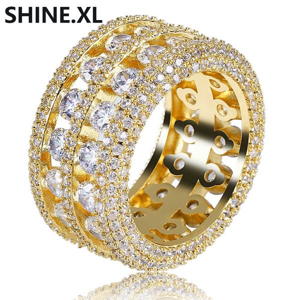 

Хип-Хоп Кольцо Золото Серебро Цветной Покрытием Iced Out Micro Pave 2 Row Круглый CZ Каменное