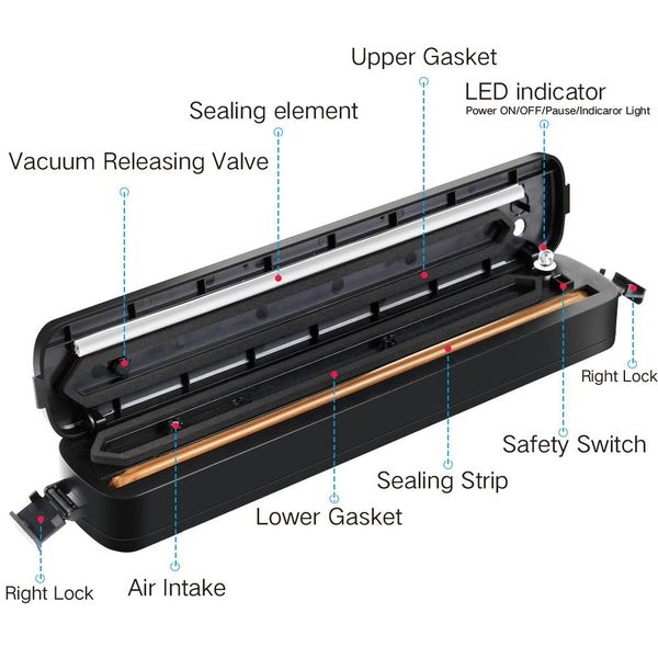 Vakuumiergerät, 90 W, automatische Lebensmittelverpackungsmaschine mit 15 Vakuumbeuteln für den Haushalt, Vakuumiergerät, trocken, feucht, 250 W