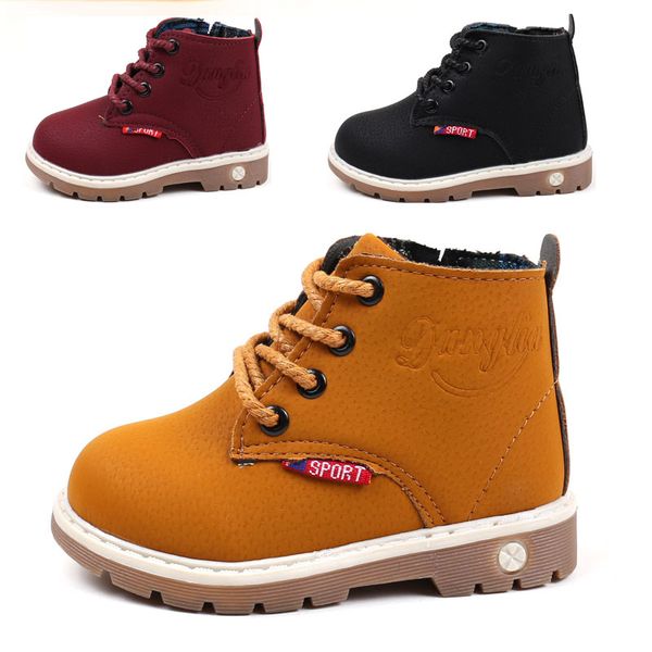 

autumn winter selling children martin boots boys fashion warm leather boots gentleman rome non-slip kids boots for boys, Black;grey